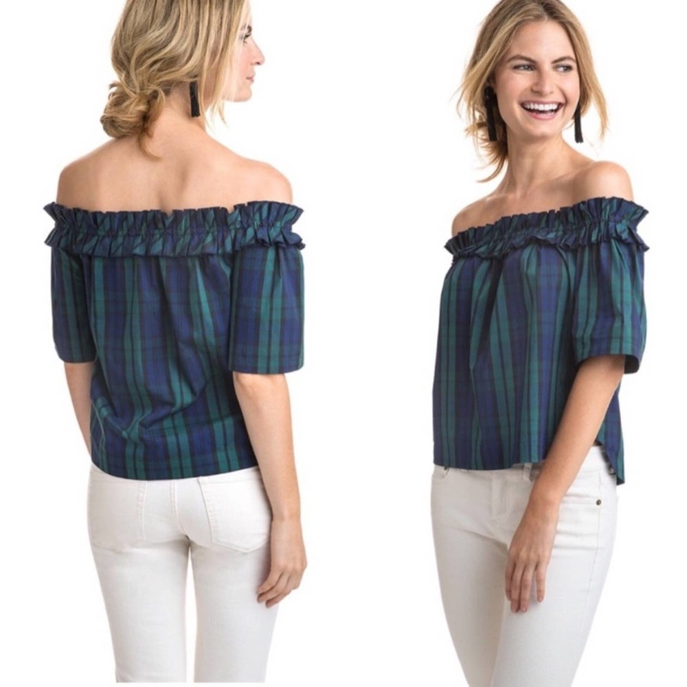 VINEYARD VINES Blackwatch Off The Shoulder Poplin Top X-Small